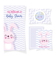baby shower rabbit moon cards celebration, welcome invitation greeting template
