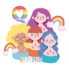 Girls cartoons with lgtbi rainbows vector design