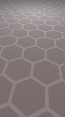 Fototapeta premium Honeycomb with color lighting, on a gray background. Perspective view on polygon look like honeycomb. Isometric geometry. 3D illustration