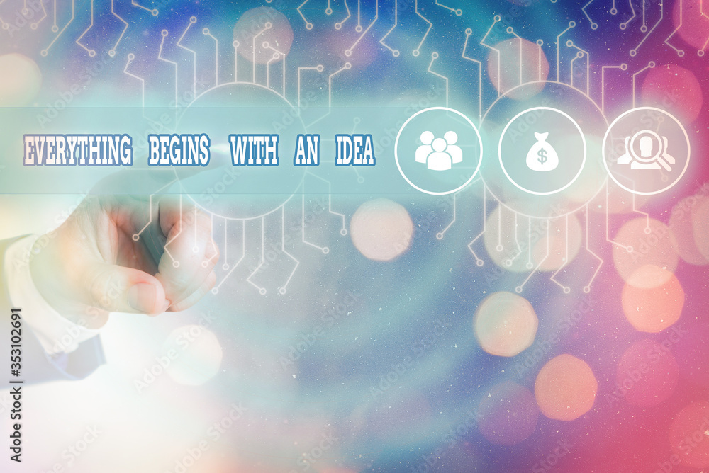 Poster writing note showing everything begins with an idea. business concept for steps you take to turn an 