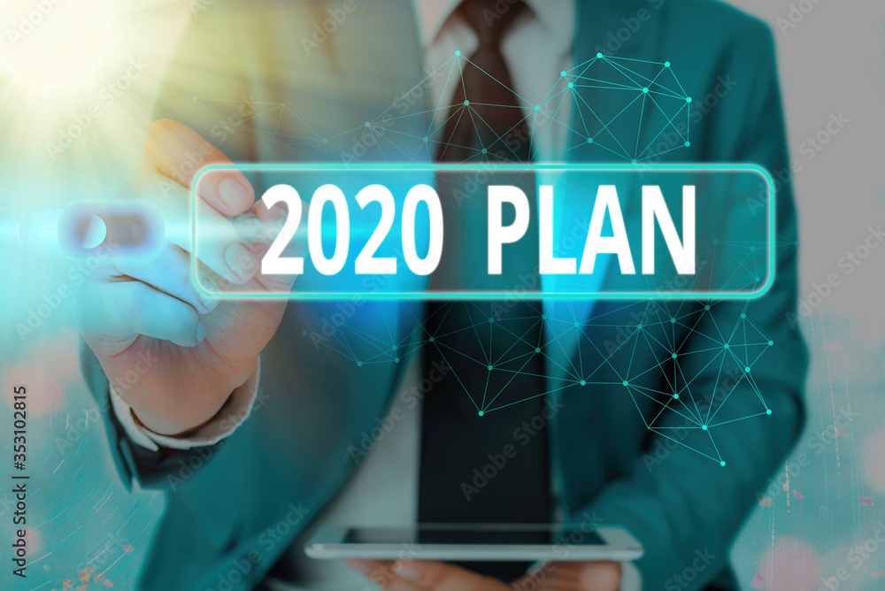 Aufkleber writing note showing 2020 plan. business concept for setting up your goals and plans for the current