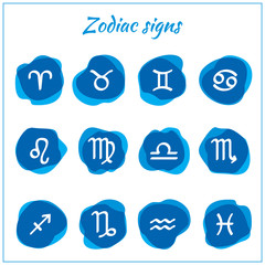 Zodiac icons. Set of hand drawn watercolor brush zodiac signs. Astrological signs isolated on white background