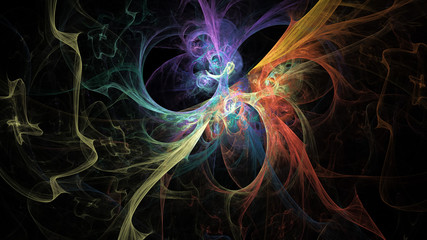 Abstract colorful orange and violet glowing shapes. Fantasy light background. Digital fractal art. 3d rendering.