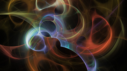Abstract colorful orange and violet glowing shapes. Fantasy light background. Digital fractal art. 3d rendering.