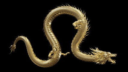 Full body gold dragon in bend body pose with 3d rendering include alpha  path.