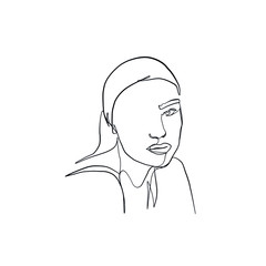Woman face drawn one continuous line. Fashion concept. Woman beautiful face in minimal style. Abstract linear silhouette. Simple icon, logo. Vector illustration
