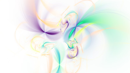 Abstract colorful green and golden glowing shapes. Fantasy light background. Digital fractal art. 3d rendering.