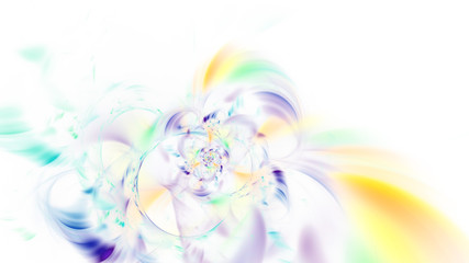 Abstract colorful yellow and green glowing shapes. Fantasy light background. Digital fractal art. 3d rendering.