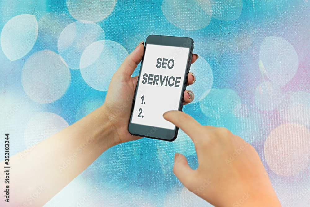 Poster handwriting text seo service. conceptual photo techniques and procedures to increase the website vis