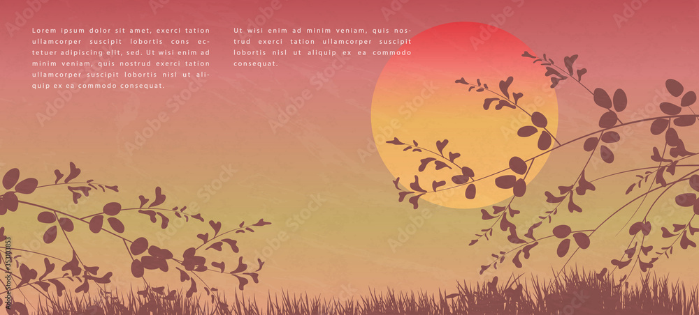 Wall mural oriental japanese style abstract pattern background design sunset landscape view of tree branch and 