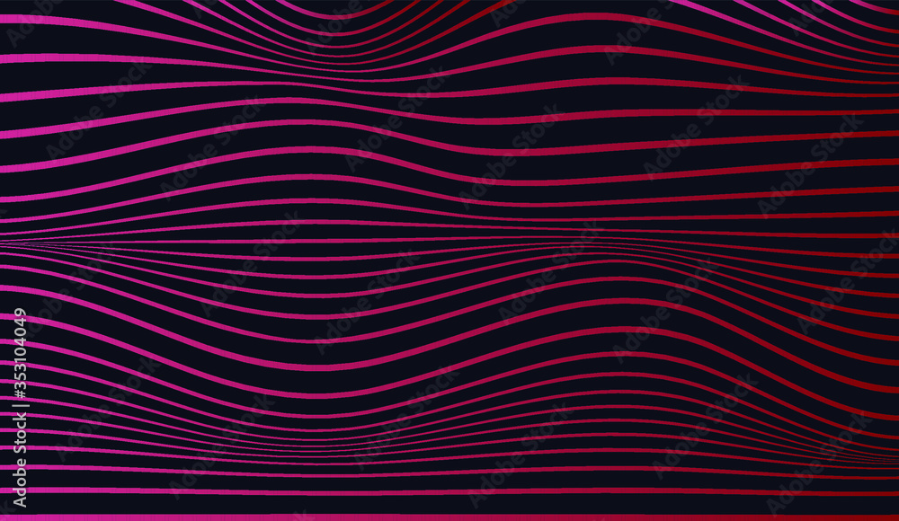 Poster abstract rippled or white lines pattern with wavy vibrant facture on dark background and texture. ve