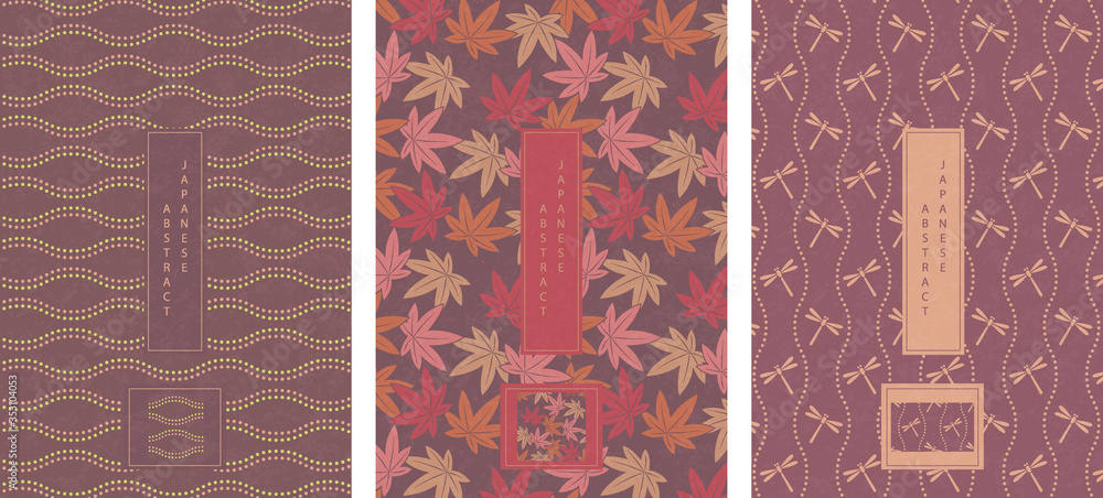 Wall mural oriental japanese style abstract pattern background design geometry wave move dot line and maple lea