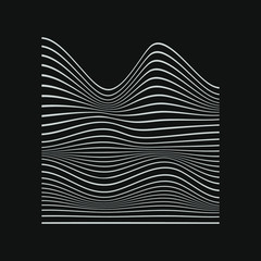 Abstract rippled or white lines pattern with wavy vibrant facture on dark background and texture. Vector illustration EPS 10. Modern graphic design. Trends 2020. Lines. Minimalistic. Digital art. 