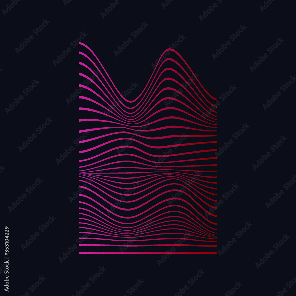 Poster abstract rippled or white lines pattern with wavy vibrant facture on dark background and texture. ve