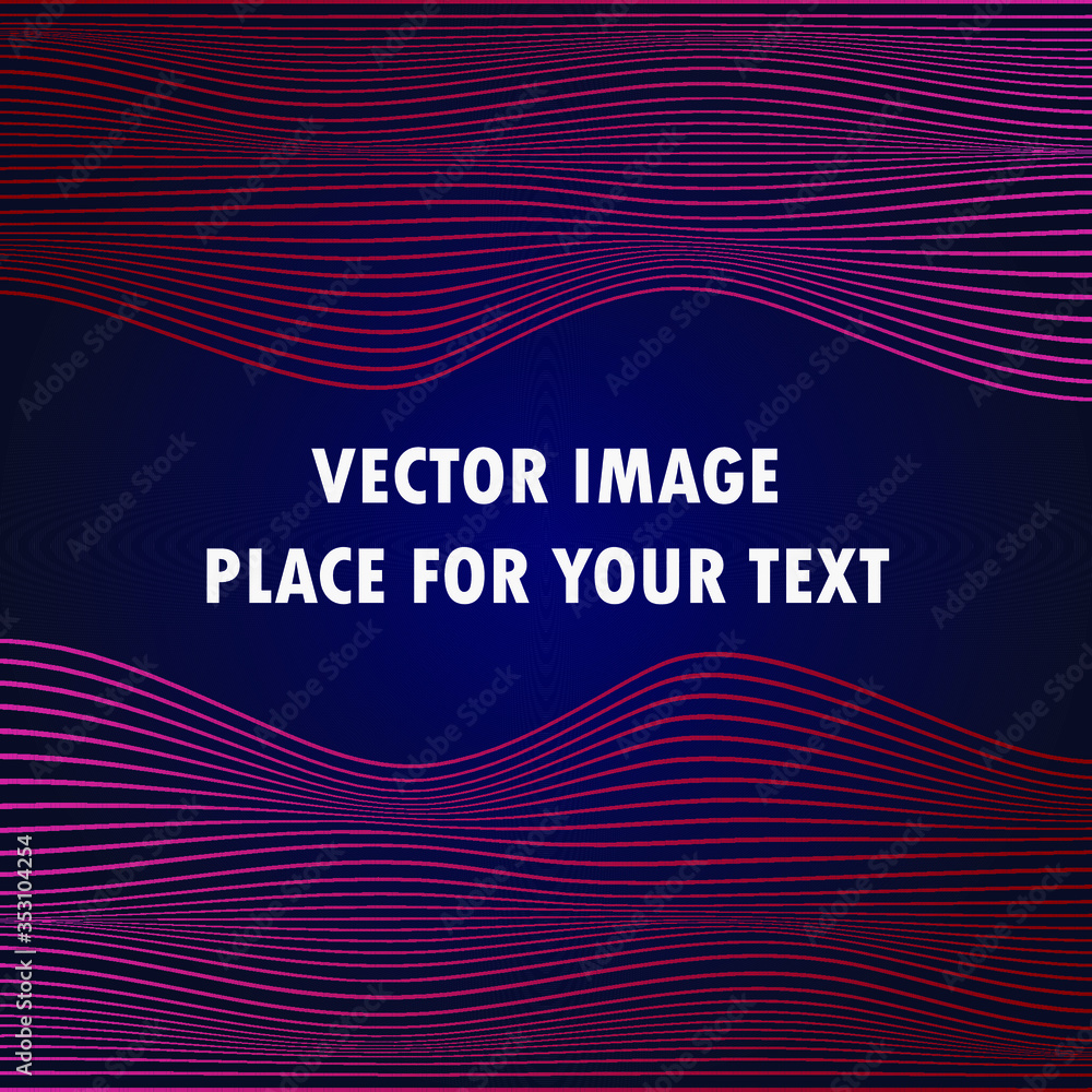 Poster abstract rippled or white lines pattern with wavy vibrant facture on dark background and texture. ve