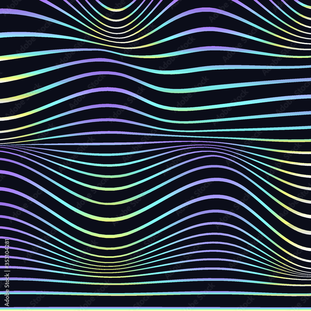 Aufkleber abstract rippled or white lines pattern with wavy vibrant facture on dark background and texture. ve