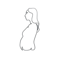 Linear beauty minimal silhouette of pregnant woman. Adorable motherhood concept. Woman with big abdomen with baby inside. Waiting childbirth. Pregnant female body. 