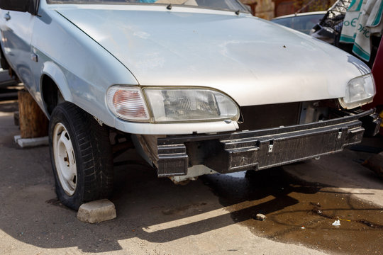 old car, rusty broken body, abandoned parking