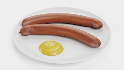 Realistic 3D Render of Sausages on Plate