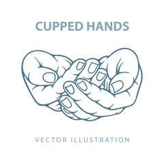 Сupped hands. Hands cupped together sketch drawing vector illustration. Charity, care, protect and poverty concept. Part of set.