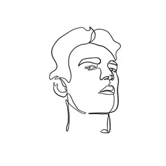 Continuous line portrait man. Minimal silhouette male face. Modern sketch portrait. Outline symbol. Symbol, sign. Vector drawing illustration.