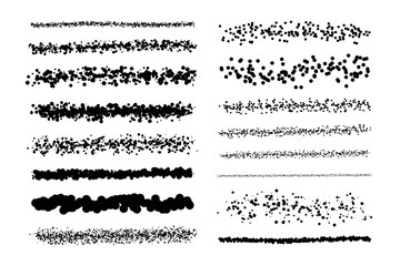 Obraz premium Set of articstic creative brushes, lines with dotts, spaltters circle spots, drops. Spray texture.