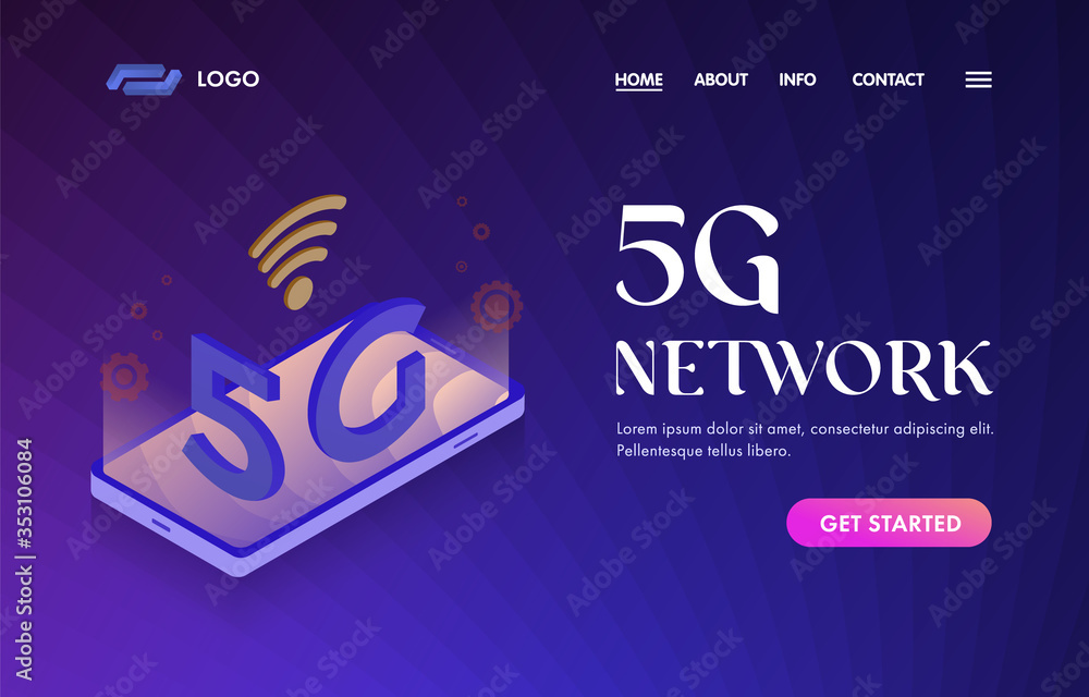 Poster 5g network isometric ui ux vector web template for website header, banner, slider, landing page. wir