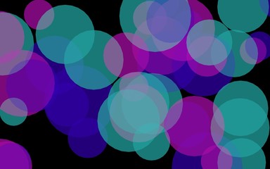 Multicolored translucent circles on a dark background. Pink tones. 3D illustration