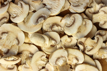 Mushrooms cut on a cutting Board
