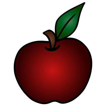 recommend clip art: Apple. Fresh, juicy red fruit with a leaf. Colored vector illustration. Isolated background. Cartoon style. Harvesting. Seasonal product. Juicy fruit from the apple tree. Organic product.  