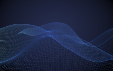 Abstract landscape on a blue background. Cyberspace grid. hi tech network. 3d technology illustration. Depth of field. 3D illustration
