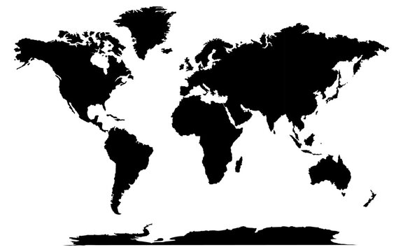 Fototapeta World map on white background. World map template with continents, North and South America, Europe and Asia, Africa and Australia
