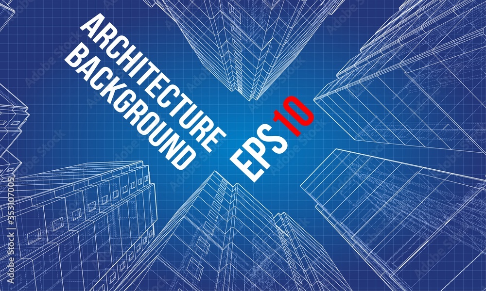 Poster vector wire-frame model of a multi-storey building