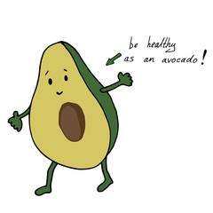 Cute avocado on white background. Vector image.