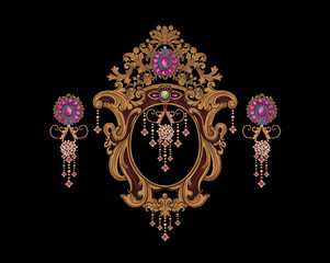 Decorated with elegant and luxurious patterns. Rococo, Baroque style, retro elements, invitation cards, textiles, wrapping paper and fabric design.