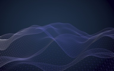 Abstract landscape on a blue background. Cyberspace grid. hi tech network. 3d technology illustration. 3D illustration