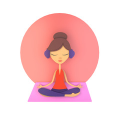 Young female meditating in lotus pose at home. Mental well-being