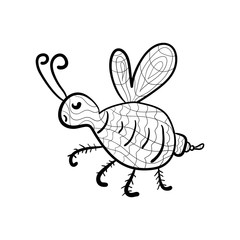 Coloring book. Hand-drawn insect, bee . Monochrome simple Doodle vector illustration