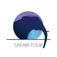 Elephant logo silhouette template. Travel agency, travel voucher safari Africa tour icon. Stock vector illustration. Circle logotype. Isolated on white background