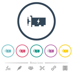 Fast ethernet network controller flat color icons in round outlines
