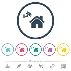 Home security flat color icons in round outlines