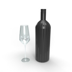 Realistic 3D Wine Glass with Bottle on a white background.