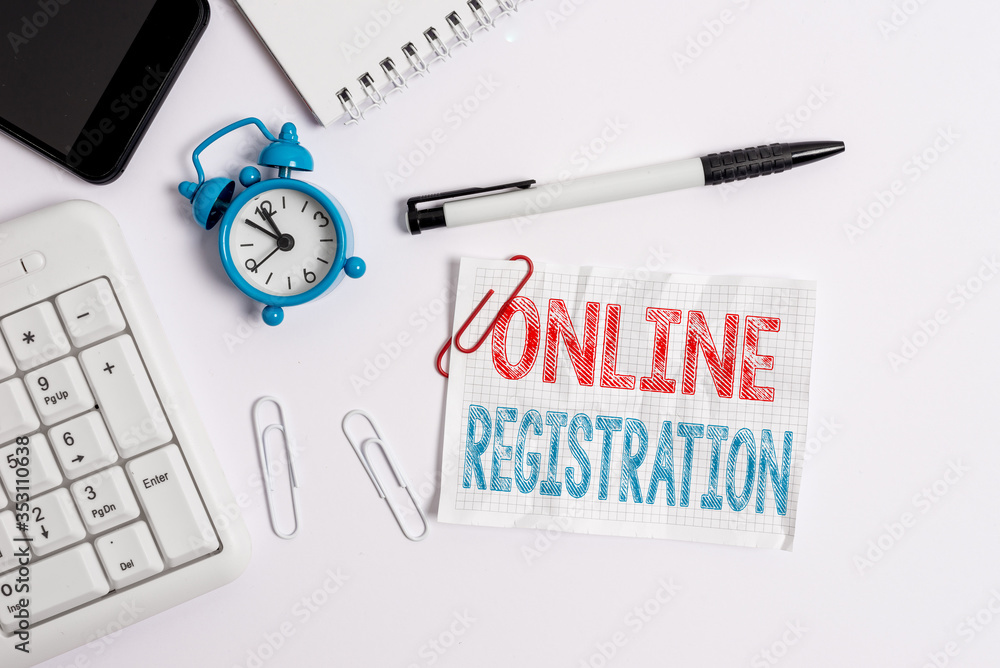 Poster conceptual hand writing showing online registration. concept meaning system for subscribing or regis
