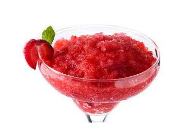 Strawberry margarita cocktail in glass isolated on white background	