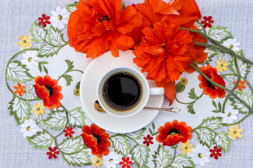 cup of coffee and flowers