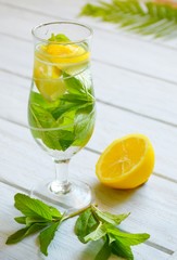 Summer refreshing lemon drink with peppermint