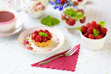 Fruit raspberry cakes on a table