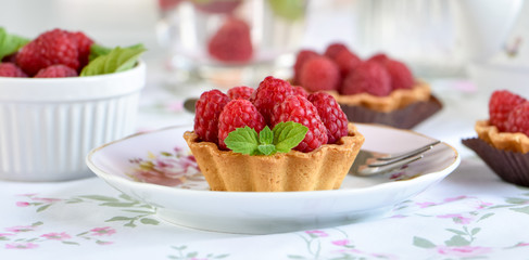 Fruit raspberry cakes on a table