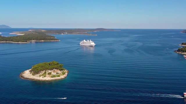 Croatia. Aerial view at the cruise ship. Adventure and travel.  Landscape with cruise liner on Adriatic sea. Luxury cruise. Travel - image