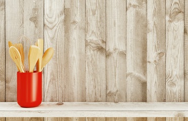 Kitchen utensils in a ceramic container, 3d rendering